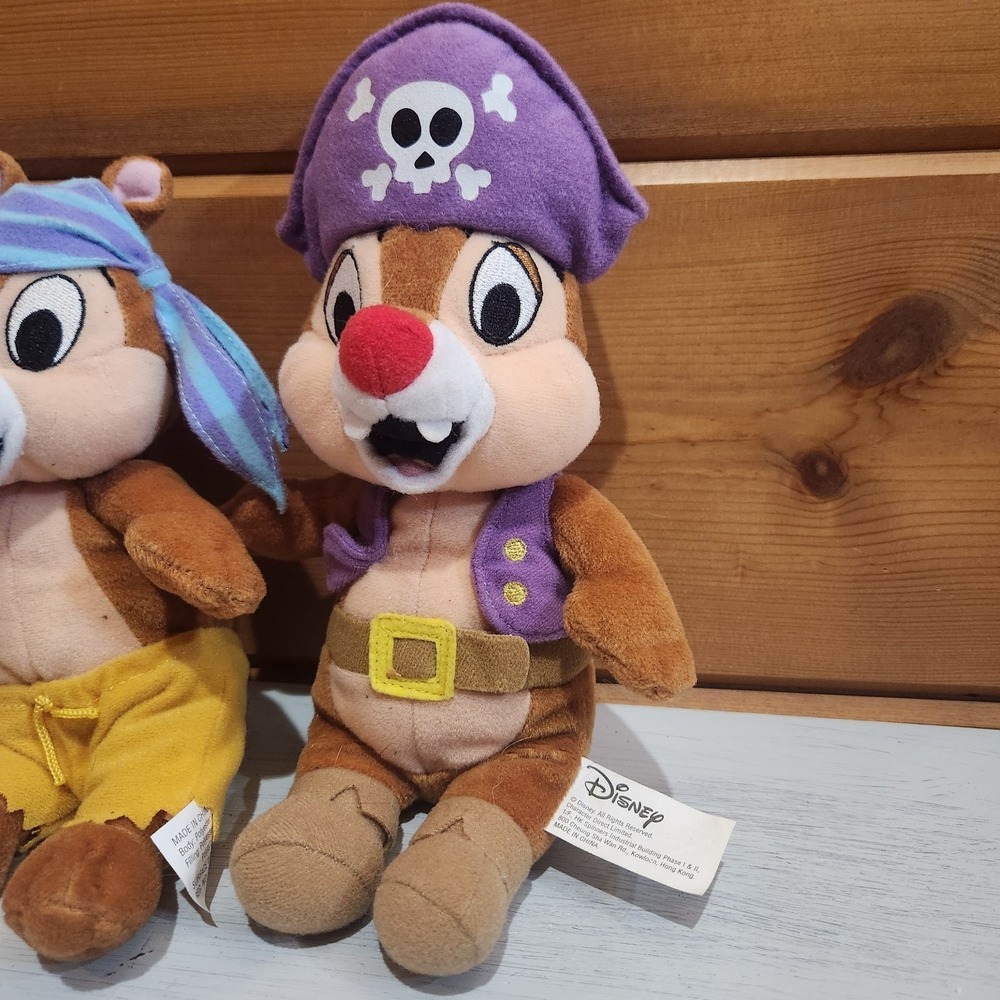 Disney Beanz Chip & Dale Chipmunk Pirate Plush Stuffed Toy Skull Sword Lot Of 2 - Picture 2 of 8